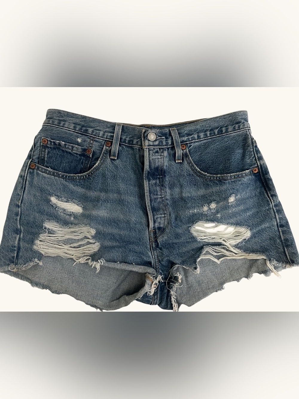 Levi's Distressed Blue Button Fly Denim Cutoff Shorts